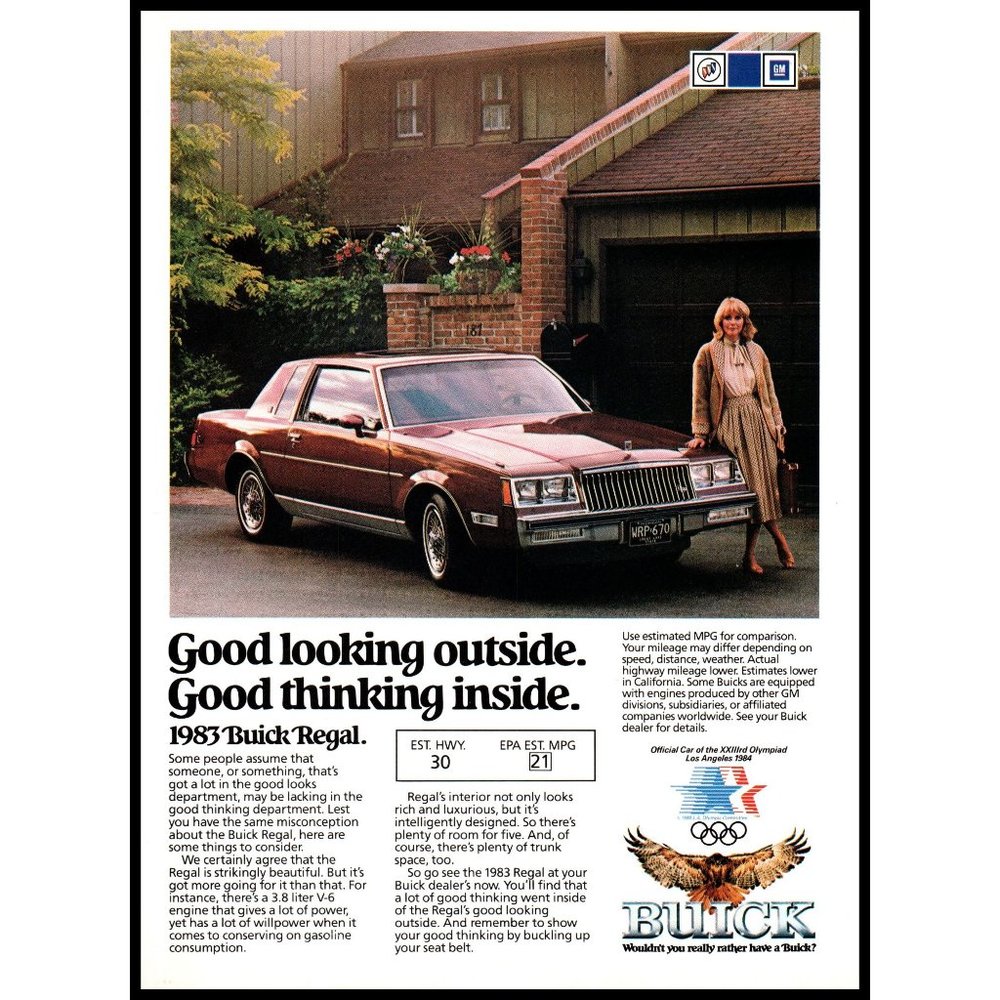1983 Buick Regal 2 Door Coupe Vintage Print Ad Housewife Suburbs Wall Art Photo